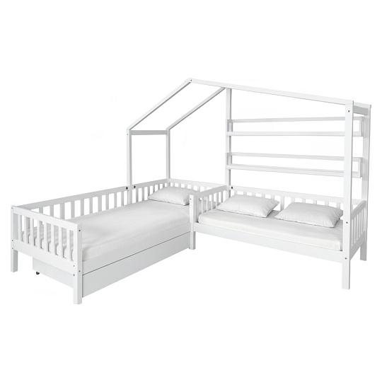 Postel s roštem pro 2 děti, 90x200+70x140 cm, bílá, ENOLA