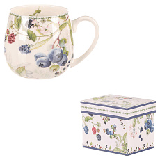 Hrneček v dárkové dóze - porcelán, bílý s lesními plody Hrneček v dárkové dóze - porcelán, bílý s lesními plody