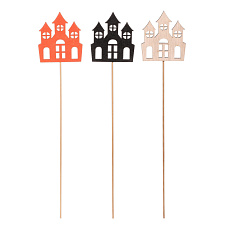 Domeček s věžičkami - dřevěný zápich, mix 3 barev, cena za balení (6 ks) Domeček s věžičkami - dřevěný zápich, mix 3 barev, cena za balení (6 ks)