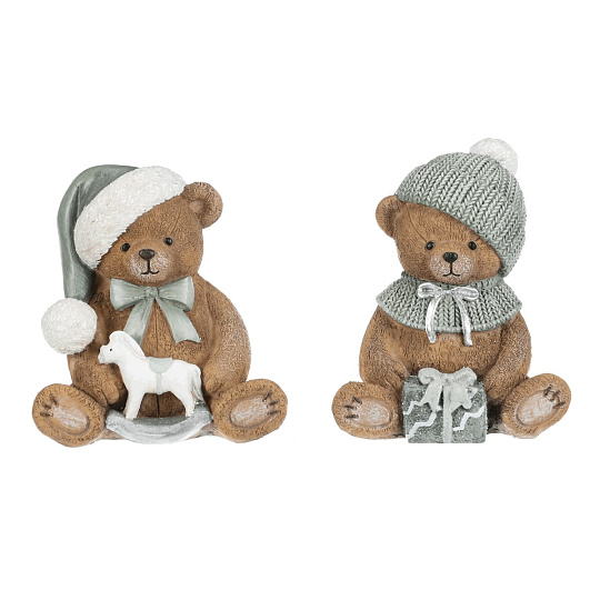 Medvěd s čepicí - polyresinová figurka, mix 2 druhů, cena za 1 ks