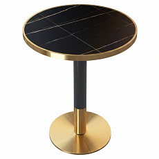 Jídelní bistro stůl, černý mramor/černá/zlatá, průměr 80 cm, OREN