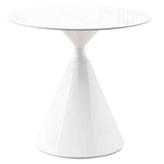 Jídelní stůl, světlý mramor/bílá, průměr 80 cm, VALER