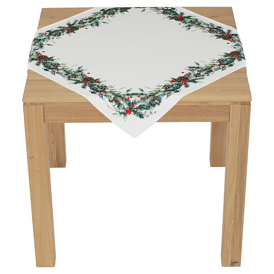 Ubrus - jehličí, šišky a bobule, 100% polyester, 80 x 80 cm