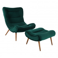 Křeslo s podnoží, zelená Velvet látka / kaučukové dřevo, KIRILO Křeslo s podnoží, zelená Velvet látka / kaučukové dřevo, KIRILO