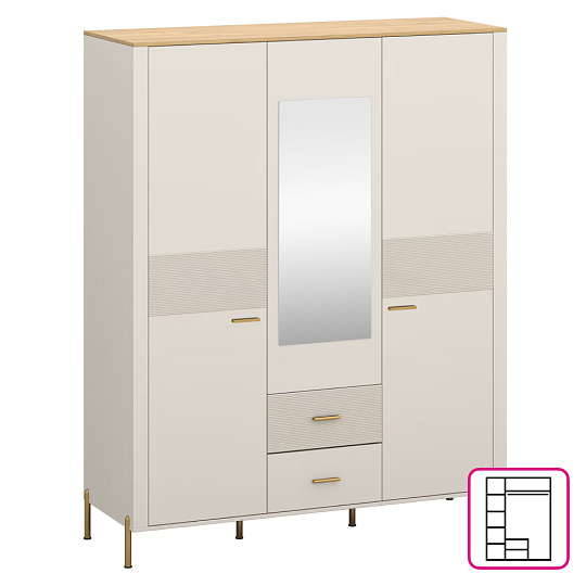 Skříň se zrcadlem, kašmír/dub kamenný, RUNOL 3D2S