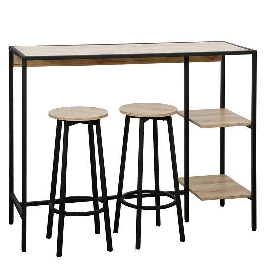 Barový set 1+2, dub/černá, POHOS