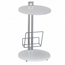 Příruční stolek s držiadkom na časopisy, bílá / chromovaná, ANABEL