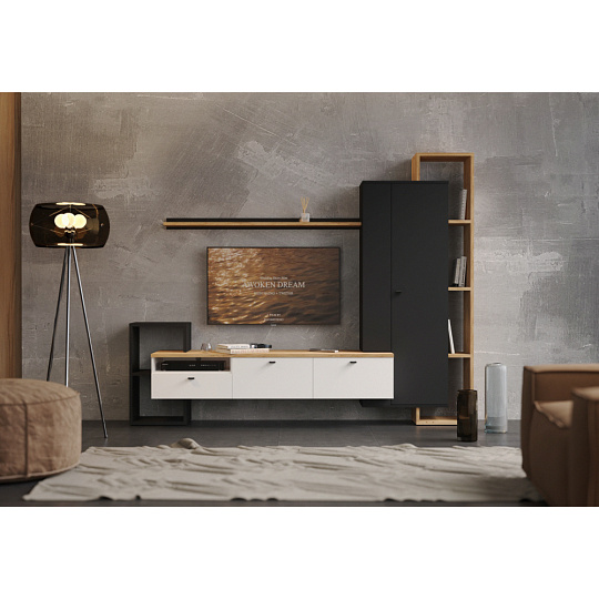 Obývací stěna, černá/bílá/dub craft zlatý, DENISO