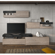 Obývací stěna s LED osvětlením, beton/dub nelson, IOVA Obývací stěna s LED osvětlením, beton/dub nelson, IOVA