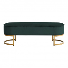 Designová lavice, tmavozelená Velvet látka / gold chrom-zlatý, MIRILA