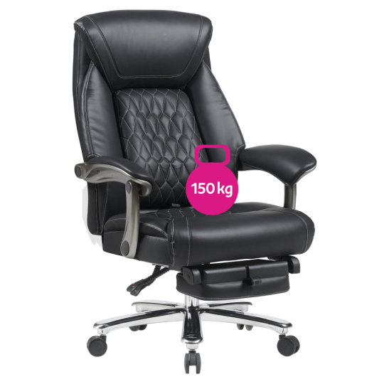 Kancelářské křeslo, černá ekokůže/chrom, nosnost 150 kg, URIEN
